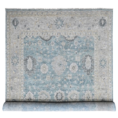 Powder Blue, Supple Collection, Oushak All Over Design, Hand Knotted, Shiny Wool Pile, Vegetable Dyes, XL, Oversized, Oriental Rug