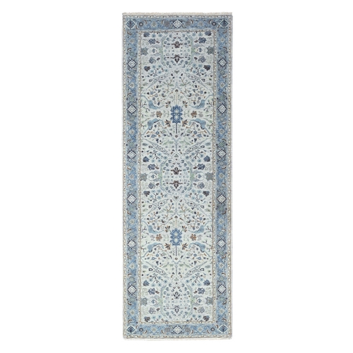 Oyster Gray, Oushak with Floral Motifs, Hand Knotted, Soft Pile, Denser Weave, Pure Wool, Wide Runner, Oriental 