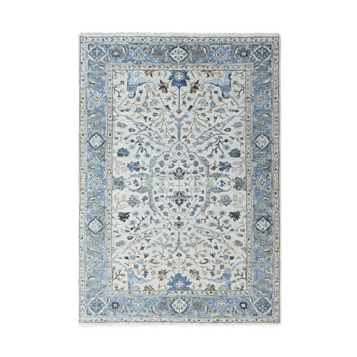 Oyster Gray, Hand Knotted, Oushak with Floral Motifs, Pure Wool, Soft Pile, Denser Weave, Oriental Rug