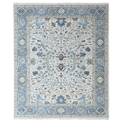 Oyster Gray, Oushak with Floral Motifs, Hand Knotted, Pure Wool, Soft Pile, Denser Weave, Oriental Rug