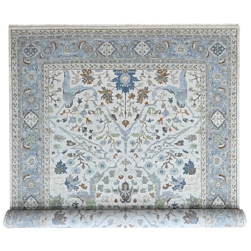 Oyster Gray, Oushak with Floral Motifs, Hand Knotted, Pure Wool, Soft Pile, Denser Weave, Oriental Rug