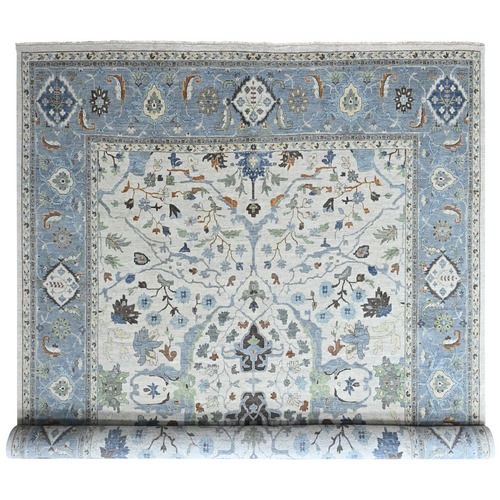 Oyster Gray, Hand Knotted, Oushak with Floral Motifs, Pure Wool, Soft Pile, Denser Weave, Oversized, XL, Oriental Rug