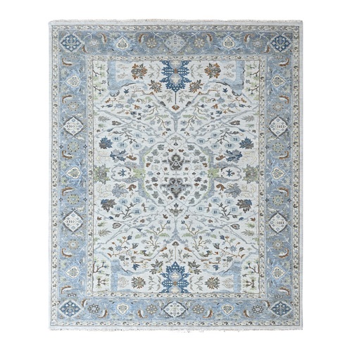 Oyster Gray, Oushak with Floral Motifs, Hand Knotted, Pure Wool, Soft Pile, Denser Weave, Oriental Rug