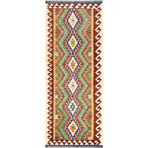 Colorful, Afghan Kilim with Geometric Pattern, Vegetable Dyes, 100% Wool, Flat Weave, Hand Woven, Reversible, Runner, Oriental 