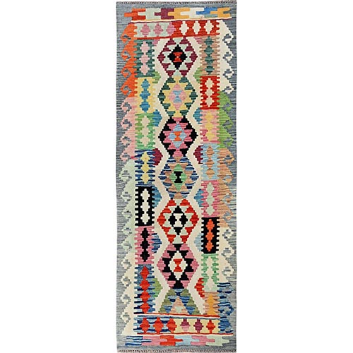 Colorful, 100% Wool, Flat Weave, Afghan Kilim with Geometric Pattern, Vegetable Dyes, Hand Woven, Reversible, Runner, Oriental 