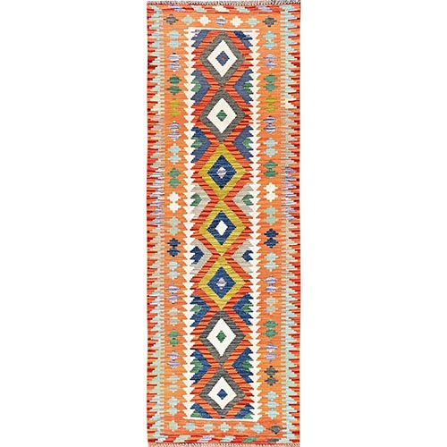 Colorful, Afghan Kilim with Geometric Pattern, Vegetable Dyes, Hand Woven, 100% Wool, Flat Weave, Reversible, Runner, Oriental 