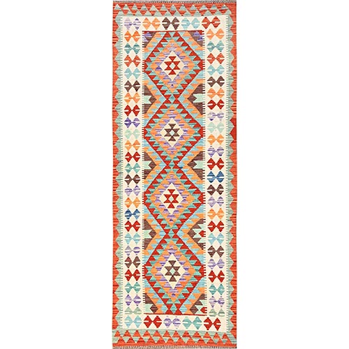 Colorful, Hand Woven, Flat Weave, 100% Wool, Afghan Kilim with Geometric Pattern, Vegetable Dyes, Reversible, Runner, Oriental 