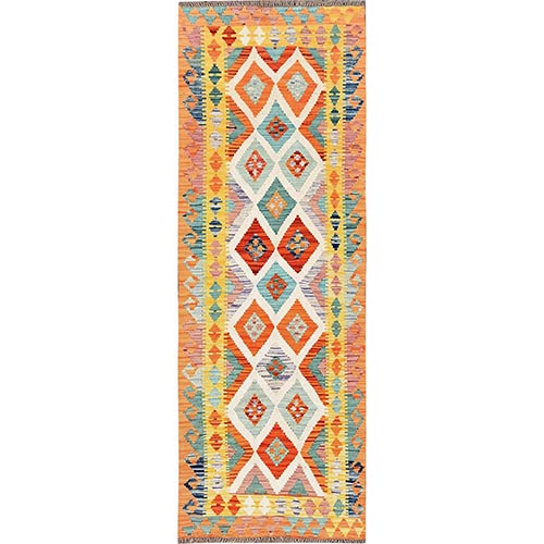 Colorful, Afghan Kilim with Geometric Pattern, Flat Weave, 100% Wool, Vegetable Dyes, Hand Woven, Reversible, Runner, Oriental 