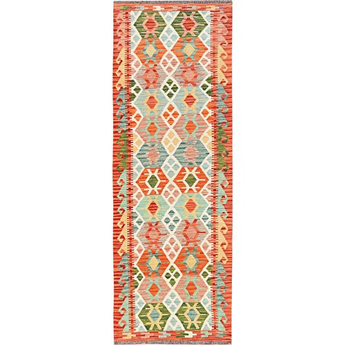 Colorful, Hand Woven, Flat Weave, 100% Wool, Afghan Kilim with Geometric Pattern, Vegetable Dyes, Reversible, Runner, Oriental 