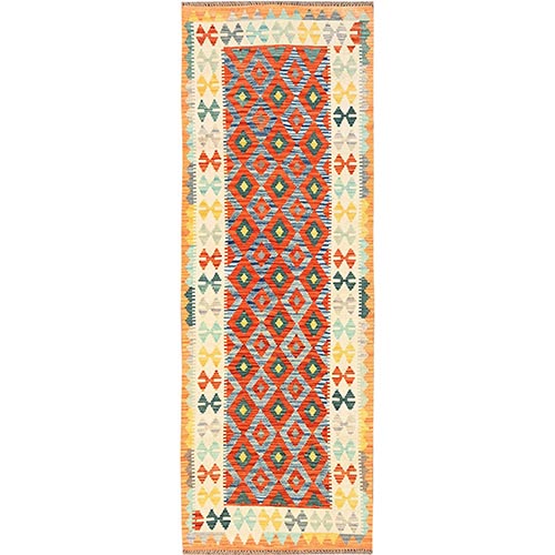 Colorful, Afghan Kilim with Geometric Pattern, Flat Weave, 100% Wool, Vegetable Dyes, Hand Woven, Reversible, Runner, Oriental 