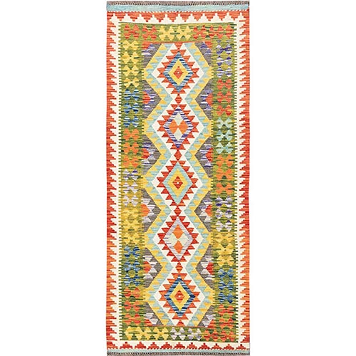 Colorful, Vegetable Dyes, 100% Wool, Afghan Kilim with Geometric Pattern, Flat Weave, Hand Woven, Reversible, Runner, Oriental 