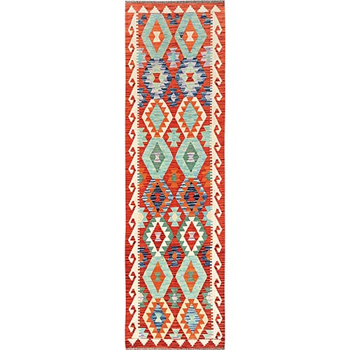 Colorful, Flat Weave, Afghan Kilim with Geometric Pattern, Vegetable Dyes, 100% Wool, Hand Woven, Reversible, Runner, Oriental 
