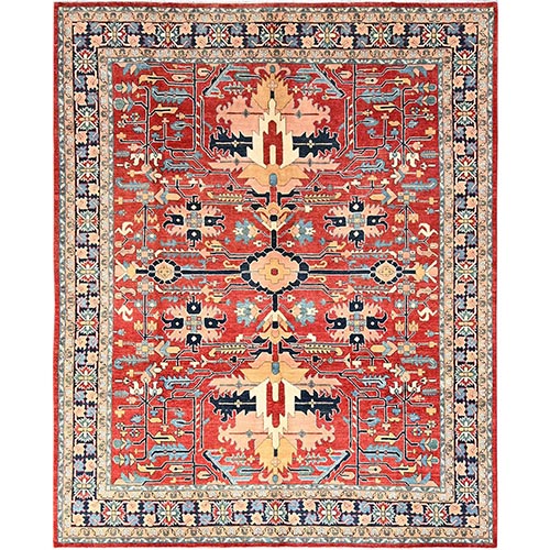 Chili Red, Afghan Peshawar with Heriz All Over Design, Hand Knotted, Soft Wool, Densely Woven, Oriental 