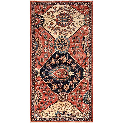 Marmalade Orange, Aryana Collection, Antiqued Heriz Design, Vegetable Dyes, Soft Pile, High Mountain Wool, Hand Knotted, Densely Woven, Wide Runner, Oriental 