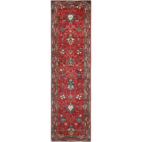 Crimson Red, Fine Afghan Sultani with All Over Design, Vegetable Dyes, Hand Knotted, 100% Wool, Runner, Oriental 