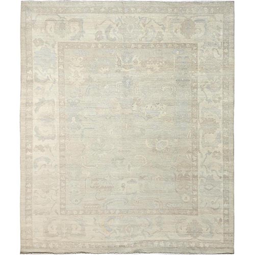 Linen White, Oushak Design, White Wash Peshawar, Densely Woven, Hand Knotted, Pure Wool, Oriental 