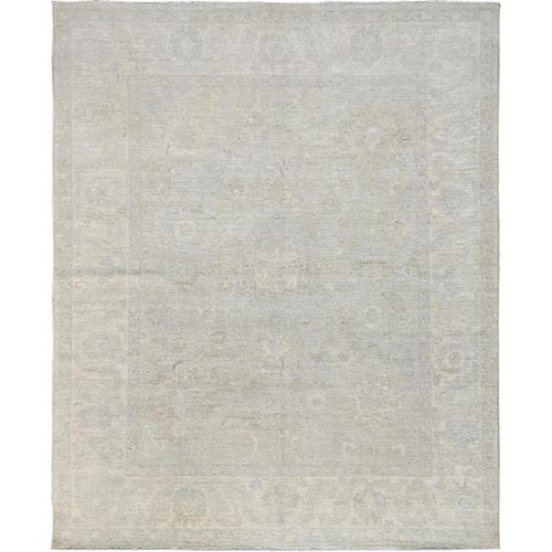 Parchment White, Oushak Design, White Wash Peshawar, Hand Knotted, Densely Woven, 100% Wool, Oriental 