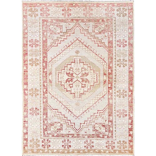 Misty Gray, Sheared Low, Anatolian Village Design, Turkish Knot, Zero Pile, Hand Knotted, 100% Wool, Oriental 
