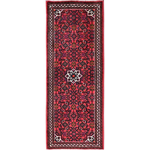 Lychee Red, New Persian Hussainabad, Full Pile and Soft, Hand Knotted, Pure Wool, Runner, Oriental 