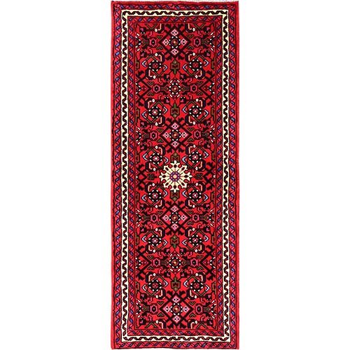 Ajax Red, New Persian Hussainabad with All Over Design, Full Pile and Soft, Hand Knotted, Pure Wool, Narrow Runner, Oriental 