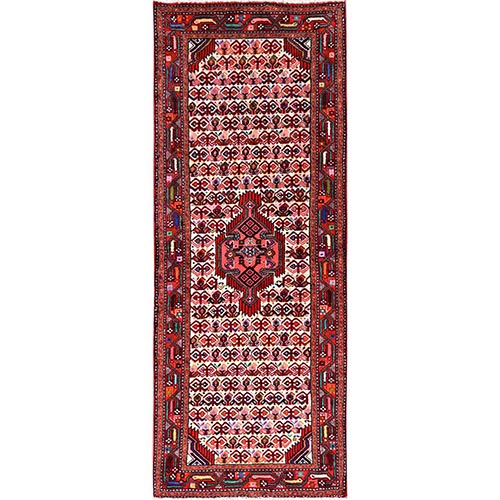 Alabaster White, New Persian Sarouk Mir with Geometric Medallion, Full Pile and Soft, Hand Knotted, Pure Wool, Runner, Oriental 