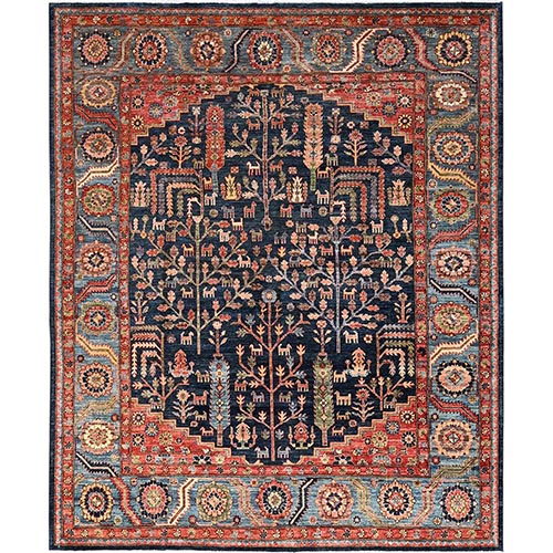 Yale Blue, Aryana Grade, Cypress and Willow Tree Design, High Mountain Wool, Hand Knotted, Vegetable Dyes, Soft Pile, Densely Woven, Oriental 