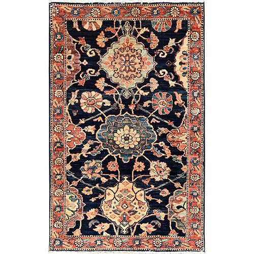 Midnight Blue, Northwest Persian with Large Leaf Design, Aryana Collection, Vegetable Dyes, Soft Pile, High Mountain Wool, Hand Knotted, Densely Woven, Oriental 
