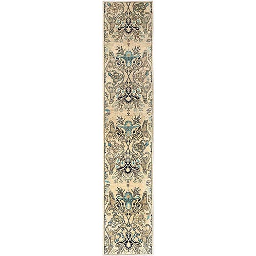 Almond Milk White, Vegetable Dyes, Bijar Garus Design, High Mountain Wool, Aryana Grade, Hand Knotted, Soft Pile, Densely Woven, Runner, Oriental 