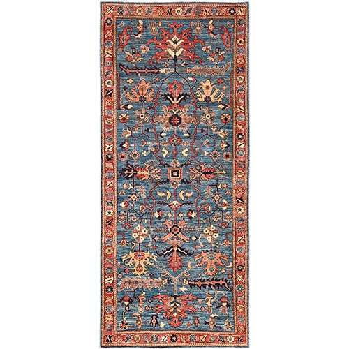 Sailor Blue, Heriz All Over Design, Aryana Collection, Vegetable Dyes, Hand Knotted, Soft Pile, High Mountain Wool, Densely Woven, Wide Runner, Oriental 