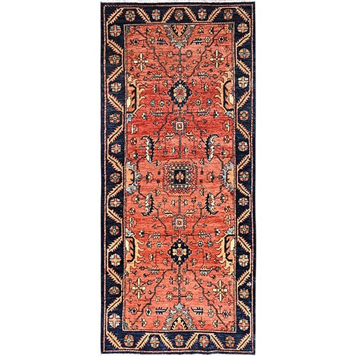 Rust Red, Hand Knotted, Heriz All Over Design, Aryana Grade, Vegetable Dyes, High Mountain Wool, Soft Pile, Densely Woven, Wide Runner, Oriental 