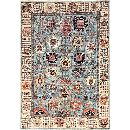 Sky Blue, Tabriz Shah Abbas Flowers All Over Design, Aryana Collection, Vegetable Dyes, Hand Knotted, Soft Pile, High Mountain Wool, Densely Woven, Oriental 