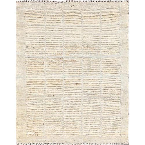 Linen White, Tone on Tone, Undyed Natural Wool, Moroccan Weave with Grid Design, Textured Pile,  Hand Knotted, Mat, Sample, Oriental Rug