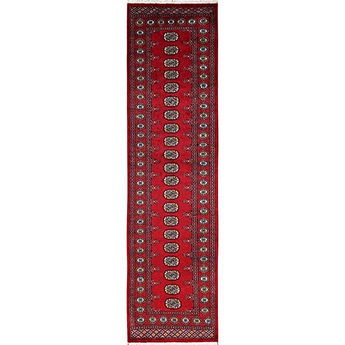 Berry Red, Soft and Shiny Wool, Princess Bokara with Geometric Medallions, Hand Knotted, Runner, Oriental 