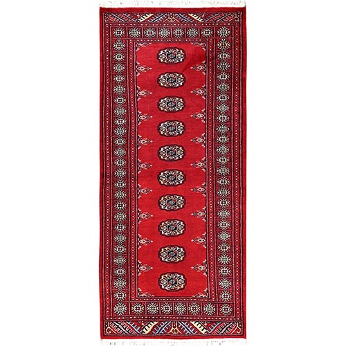 Berry Red, Princess Bokara with Tribal Medallions, Soft and Shiny Wool, Hand Knotted,  Runner, Oriental 
