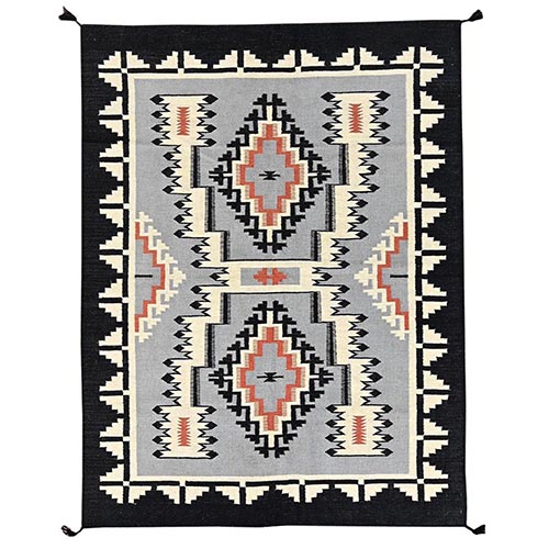 Spanish Gray, Hand Woven, Flat Weave, American Indian Southwest Geometric Design, 100% Wool, Oriental 