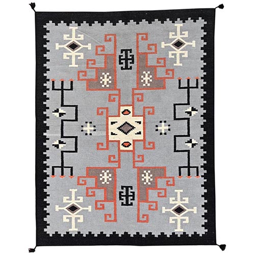 Medium Gray, Flat Weave, American Indian Southwest Geometric Design, Hand Woven, 100% Wool, Oriental 