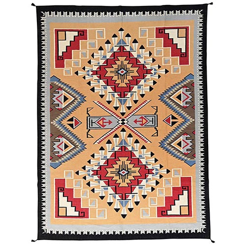 Honey Brown, 100% Wool, Flat Weave, American Indian Southwest Geometric Design, Hand Woven, Oriental 