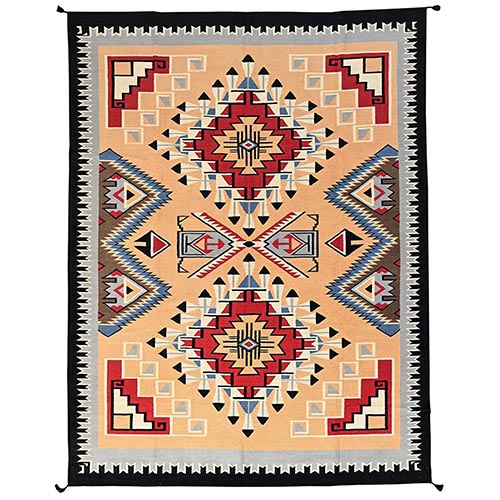 Peach Color, Flat Weave, American Indian Southwest Geometric Design, 100% Wool, Hand Woven, Oriental 