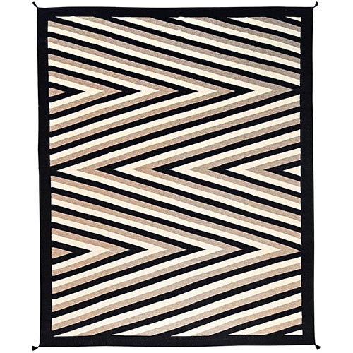 Alabaster White, American Indian Southwest Zig Zag Pattern, Flat Weave, Hand Woven, 100% Wool, XL, Oversized, Oriental 