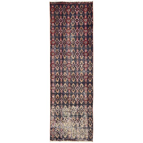 Ephemera Purple, Vintage Northwest Persian with Repetitive All Over Design, 100% Wool, Hand Knotted, Cropped Thin, Even Wear, Sides and Ends Professionally Secured, Narrow Runner, Oriental 