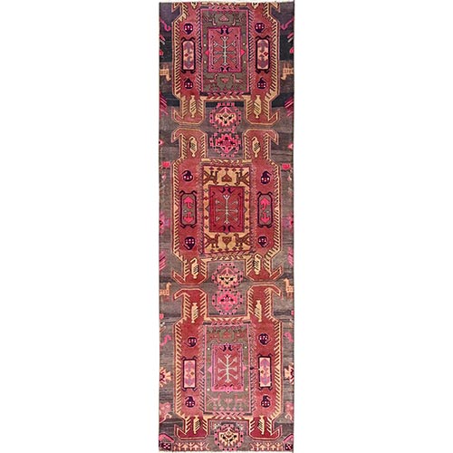 Punch Pink, Vintage Northwest Persian with Bird Design, 100% Wool, Hand Knotted, Cropped Thin, Even Wear, Sides and Ends Professionally Secured, Clean, Runner, Oriental 