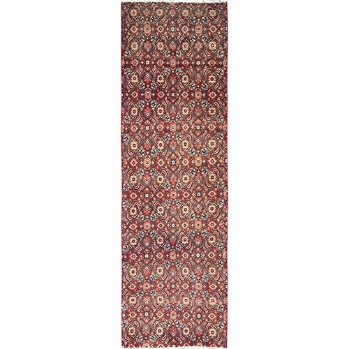 Beaver Brown, Vintage Turkoman with Repetitive Design, 100% Wool, Hand Knotted, Sheared Low, Even Wear, Sides and Ends Professionally Secured, Good Condition, Narrow Runner, Oriental 