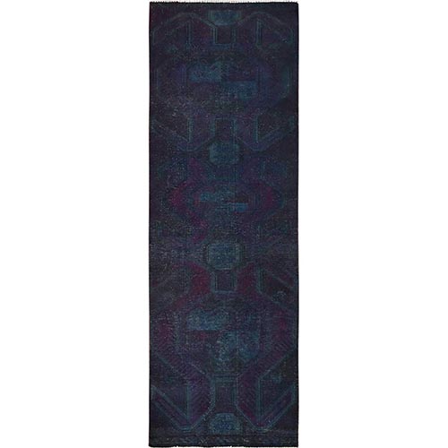 Wine Red Overdyed, Vintage Northwest Persian with Geometric Pattern, 100% Wool, Hand Knotted, Sheared Low, Worn Down, Sides and Ends Professionally Secured, Good Condition, Runner, Oriental 