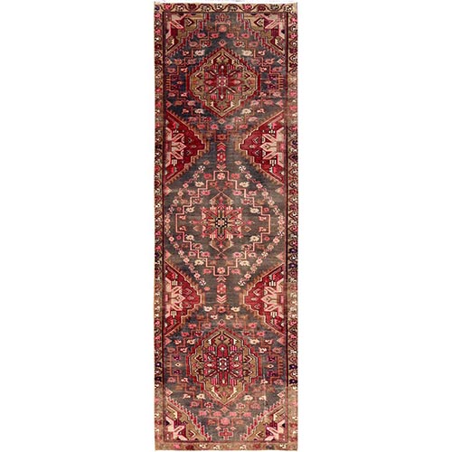 Umber Brown, Vintage Northwest Persian with Large Medallion Design, 100% Wool, Hand Knotted, Cropped Thin, Even Wear, Sides and Ends Professionally Secured, Good Condition, Runner, Oriental 