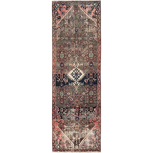 Mink Brown, Vintage Persian Bibikabad, Worn Down and Distressed, 100% Wool, Hand Knotted, Zero Pile, Sides and Ends Professionally Secured, Runner, Oriental 