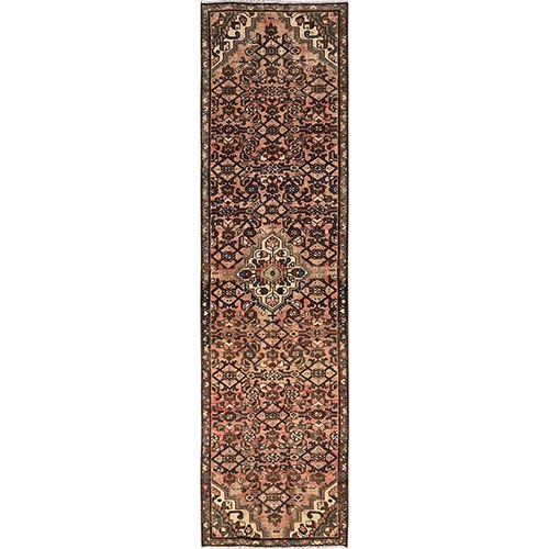 Peach Color, Vintage Persian Hussaianabad, Hand Knotted, 100% Wool, Cropped Thin, Zero Pile, Sides and Ends Professionally Secured, Runner, Oriental 