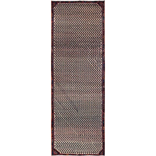 Chiffon White, Vintage Persian Hamadan with All Over Design, Worn Out and Distressed, Zero Pile, Clean, Hand Knotted, 100% Wool, Runner, Oriental 