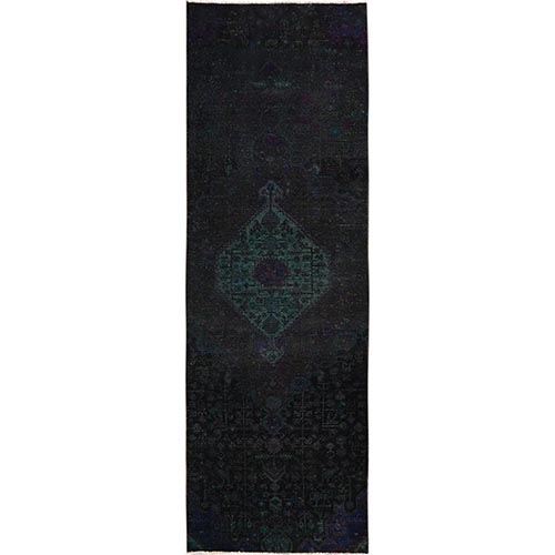 Wine Red, Overdyed, Vintage Persian Bakhtiar, Hand Knotted, 100% Wool, Worn and Distressed, Sheared Low, Zero Pile, Sides and Ends Professionally Secured, Runner, Oriental 