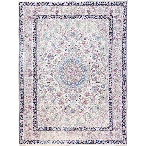 Daisy White, Vintage Sino Tabriz, Clean and Soft, Distressed, 300 KPSI, Sides and Ends Secured, No Holes, 100% Wool, Hand Knotted, Oriental 