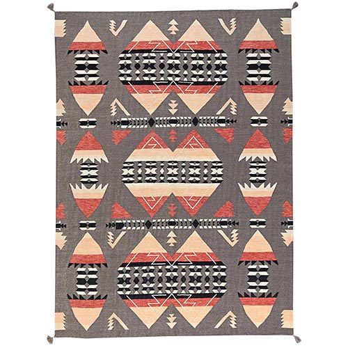 Sonic Gray, Flat Weave, American Indian Southwest Geometric Design, Hand Woven, 100% Wool, Oriental 